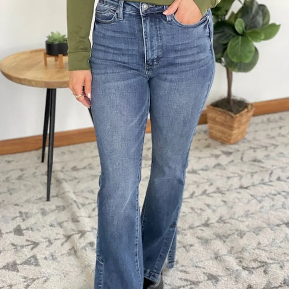 JUDY BLUE Hi Rise Tummy Control Slim Boot Cut Jeans w/ Side Slit - Picture 7 of 10